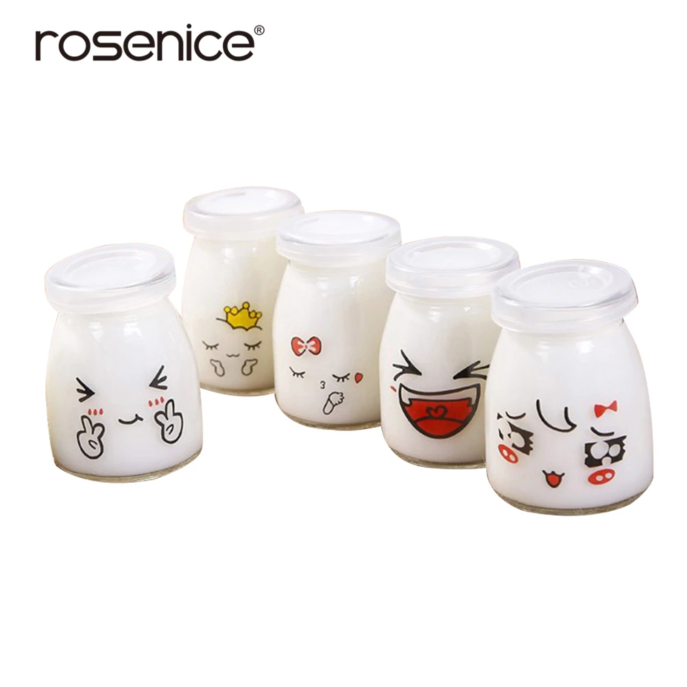 

5pcs Pudding Bottle Cute Face Heat-resistant Glass Jelly Jar Yogurt Containers Milk Cup for Home Dessert Shop Restaurant