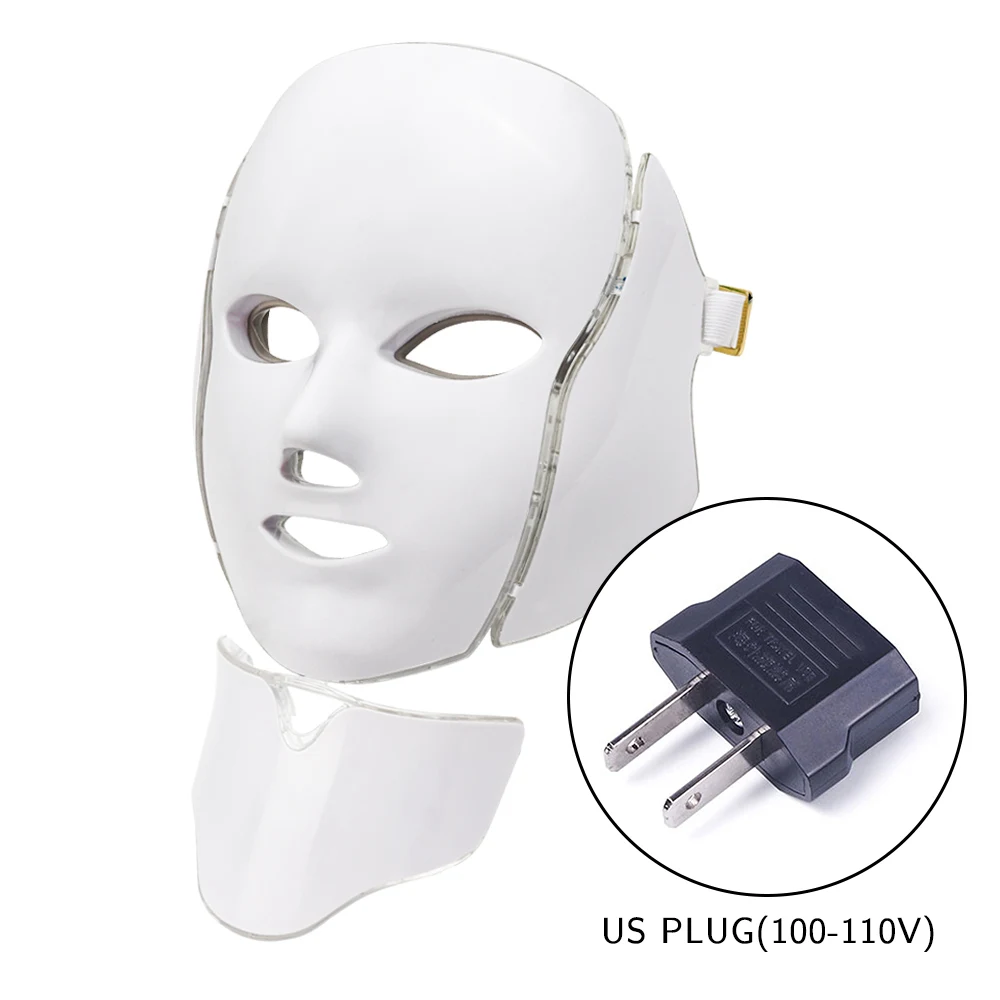 7 цветов Светодиодная маска для лица в Корейском стиле фотона уход за кожей лица маска машина светильник терапии лечения акне маска шеи Красота светодиодная маска - Цвет: US Plug without box
