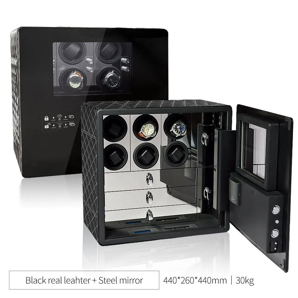 Custom Luxury Biometric Watch Winder Safe Box with 6, 9, or 12 Automatic Watch Rotating... - SKU LAWW1107 - UGI Packaging