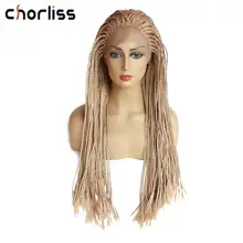 Chorliss, 24 дюйма, синтетический парик на кружеве, коробка, косички, крученые косички, парик, регулируемый, черный, высокотемпературное волокно для черных женщин