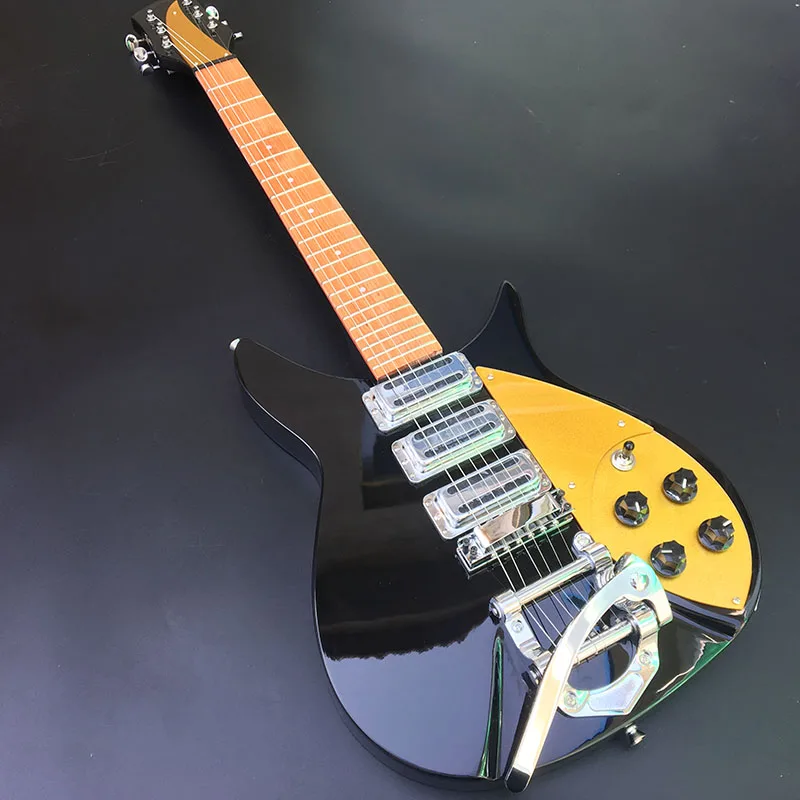 

High quality 325 electric guitar fingerboard has varnish, black paint, 628 mm bridge to nut, alder body