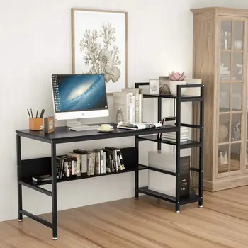

47 Inch Computer Desk Student Writing Desk Gaming Table Design Workstation with 3-Tier Storage Shelf for Home, Office, Study