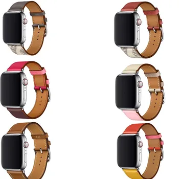 

Genuine Leather strap for iwatch band 38mm 40mm wristband Series 5 4 3 2 1 For Apple Watch band 42mm 44mm Single Tour bracelet