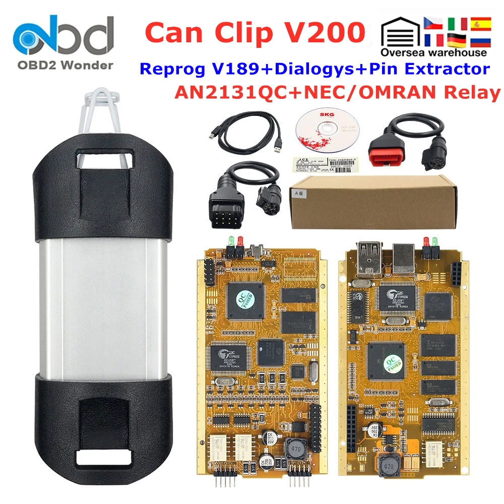 US $153.00 Obd2 For Renault Can Clip V200 Diagnostic Interface With Cypress An2131qc Golden Pcb Reprog V189Dialogys For Renault 19982019