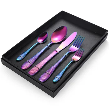 

5pcs Rainbow Tableware Set Fork Spoon Knife Set Matte 18/10 Stainless Steel Cutlery Set Dinnerware Dinner Set Free Shipping