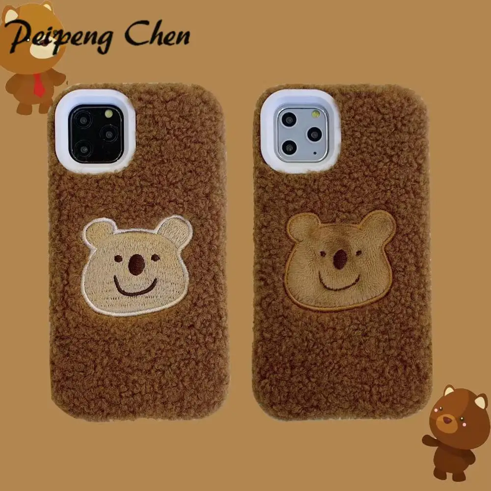

Plush Fabrics Phone Case For Apple iPhone 11 Pro X XS Max XR 8 7 6 S Plus Case Fashion Cute bear Warm Silicone Soft Back Cover