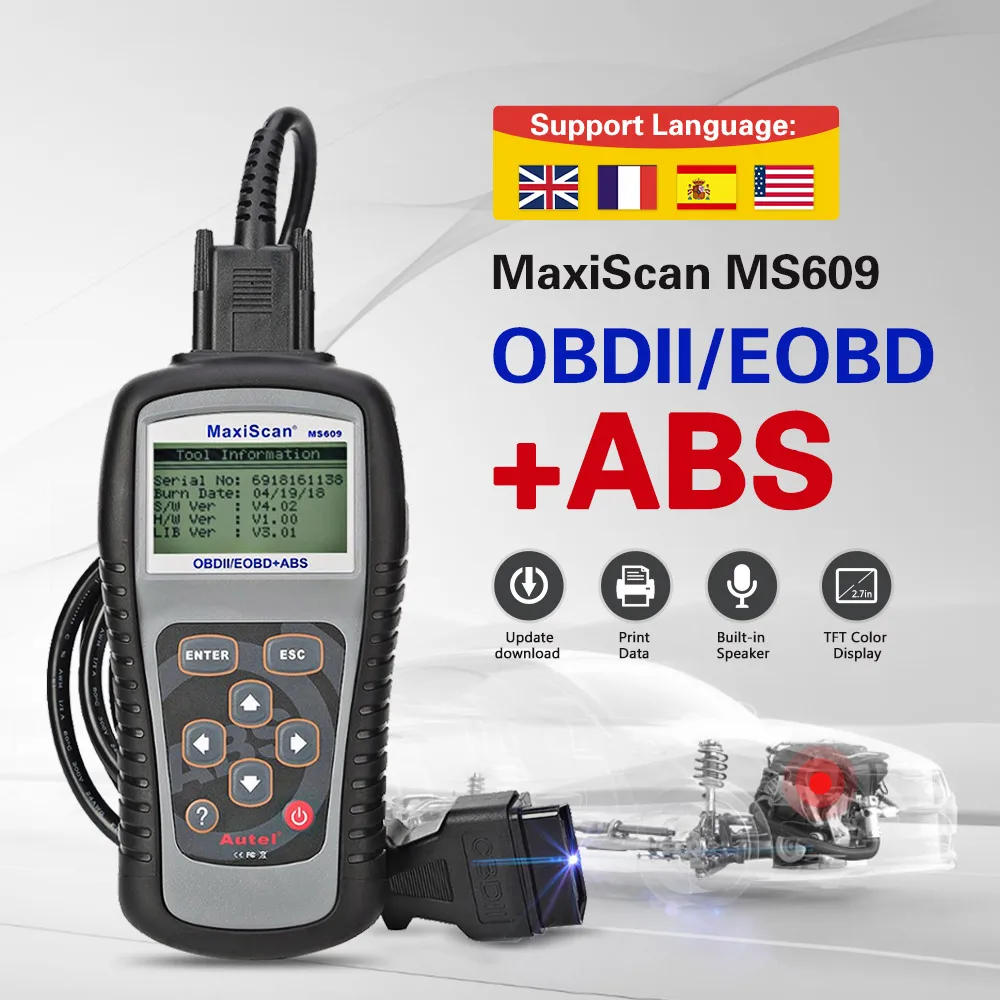 Autel Maxiscan MS609 OBD2 EOBD сканер считыватель кодов полный OBD 2 Функции ABS Диагностика DTC
