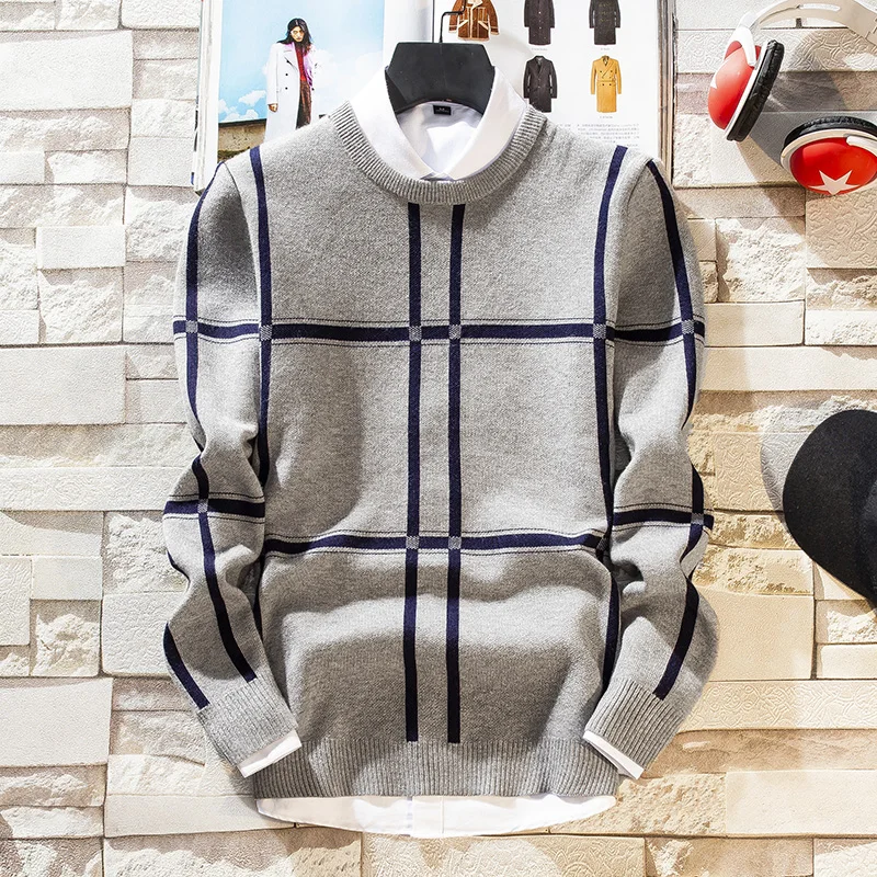 Зимний толстый клетчатый свитер для мужчин с длинным рукавом Slim Fit Мужские пуловеры наивысшего качества мужские Рождественские свитера мягкие и теплые