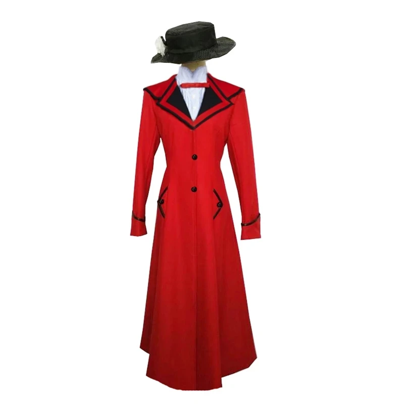 Abito Personalizzato Mary Poppins Mary Poppins Camicia Costume Cosplay + Cappotto Rosso + Cappello Guanti Regalo 11 Personalizza Qualsiasi Dimensione
