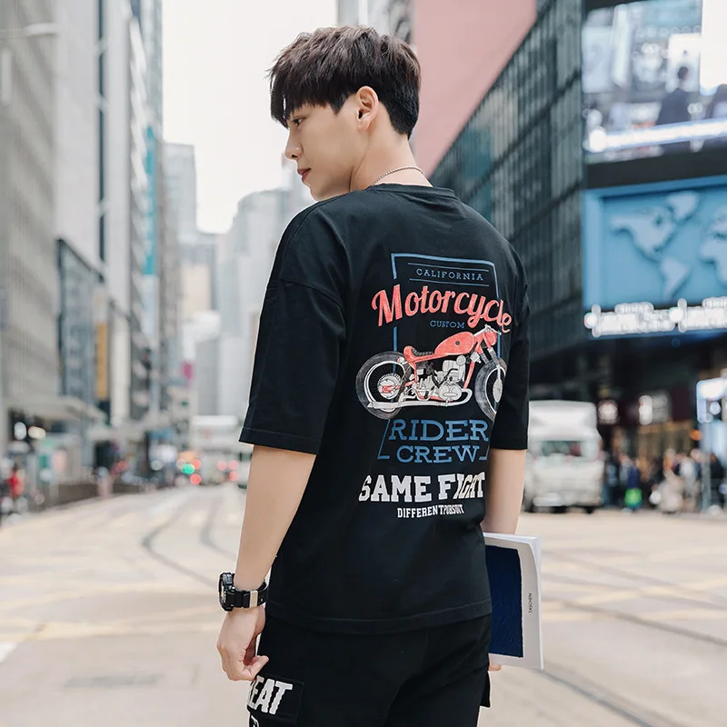 

Summer T-shirt Suit Men's Half-sleeve Shirt Loose Short Sleeve Casual Sports Two-Piece Set Teenager Students Clothes
