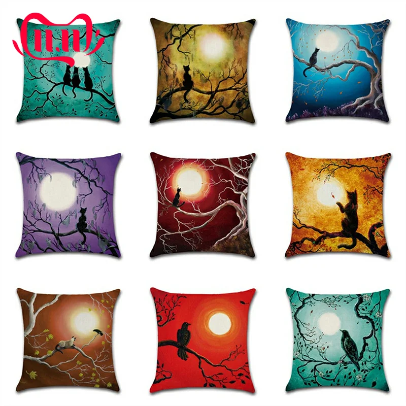 

2PC Cotton And Linen Halloween Series Pillowcase For 9 Cat Moon Theme Dakimakura Cover Household Dust-proof Hug Pillow Covers