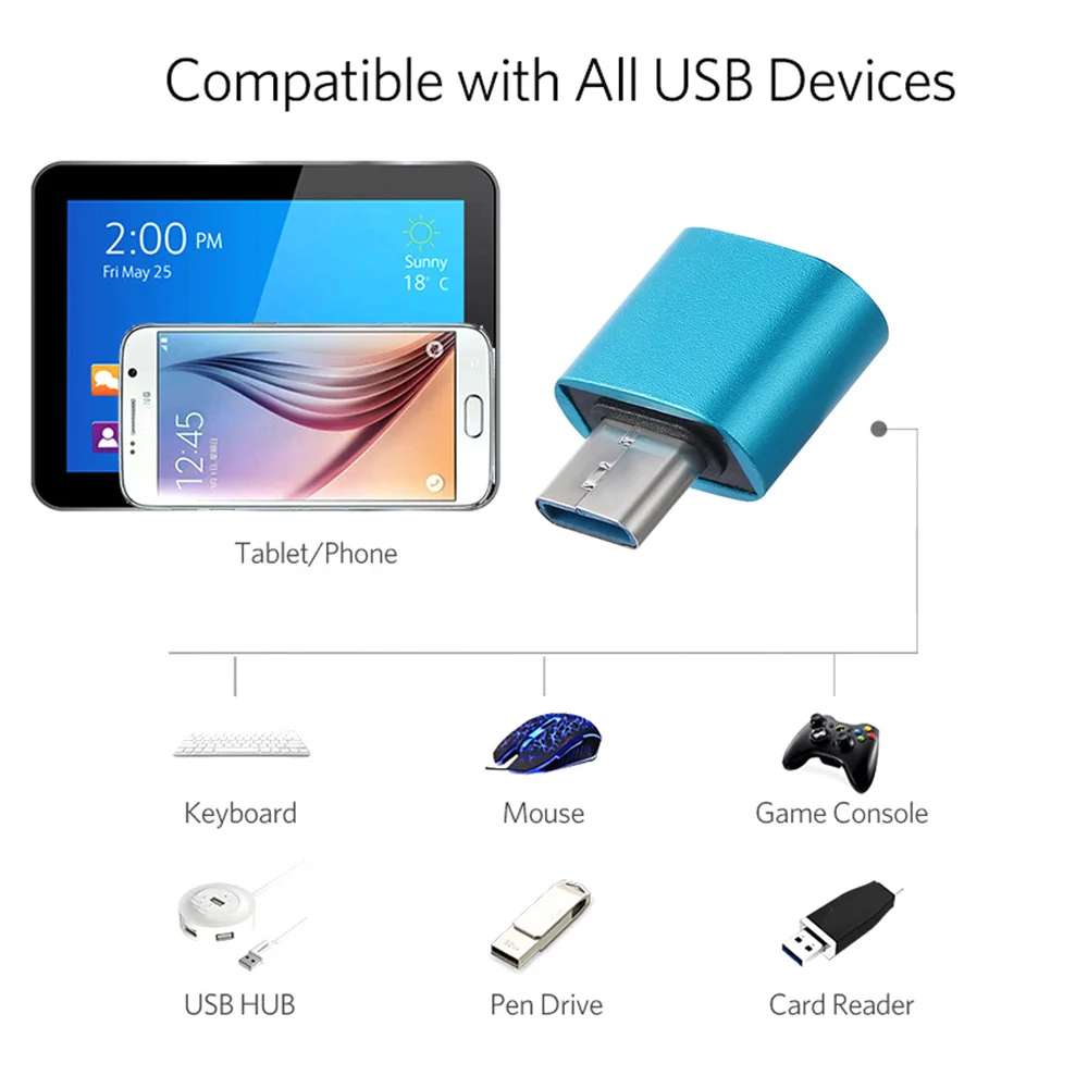 Металлический USB-C 3,1 type C к USB 3,0 адаптер конвертера OTG для смартфонов Android type C OTG адаптер 18*18*9 мм