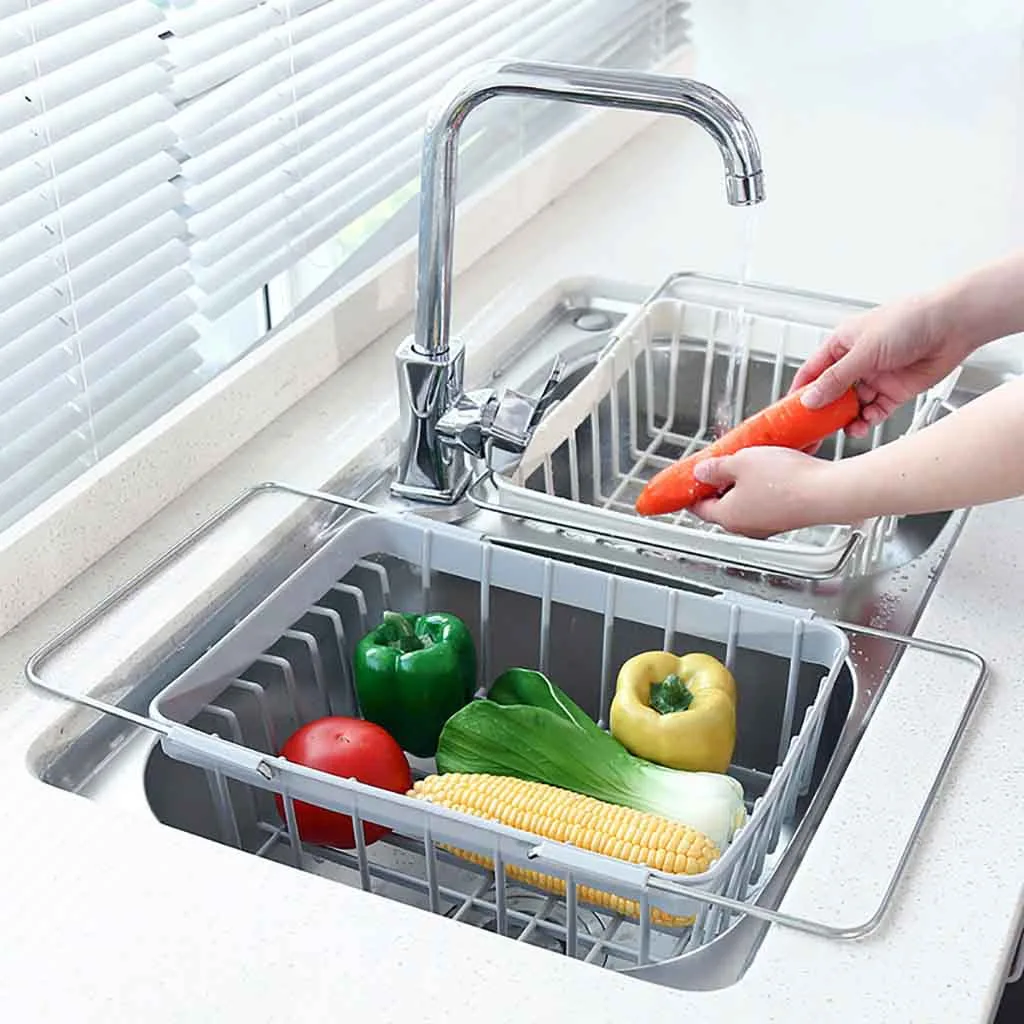 Kitchen Retractable Sink Drain Basket Plastic Dish Rack Sink Filter