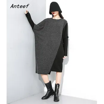 

Batwing long sleeve plus size knitted women casual loose midi autumn winter sweater elegant dress clothes 2020 ladies dresses