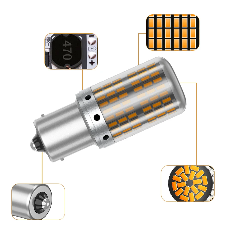 1 шт. P21W светодиодный 1156 BA15S W21W W21/5 Вт Светодиодный лампочки Canbus 144 smd T20 7440 светодиодный 7443 PY21W 1157 BAY15D лампы для поворотов светильник