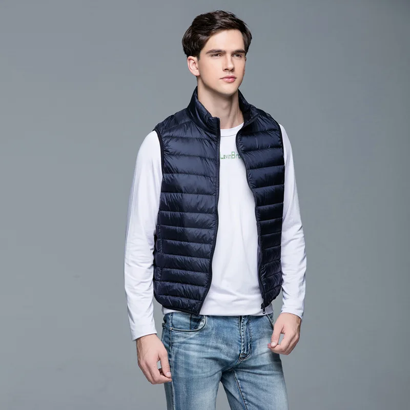 Chaqueta de plumón de pato para hombre, chaleco informal de plumón de pato blanco de estilo masculino, chaqueta de plumón ligero para primavera y otoño