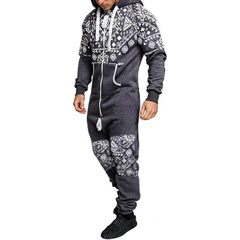 

2020 Mens One-piece Garment Pajama Men Solid Splicing Jumpsuit Playsuit Zipper Hoodie Male Patchwork Jumpsuits Overalls Hombre