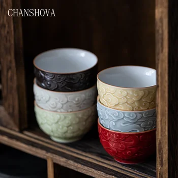

CHANSHOVA Chinese Style Relief Traditional Retro Style 90ml Ceramic Teacup China Porcelain Tea Cups H344