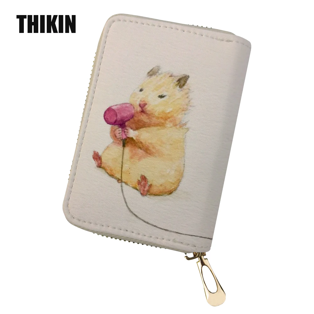 

THIKIN Cartoon Golden Hamsters Women Card Holders for Credit Card Ladies Portable Card Wallets Cute Animal Money Bags Feminine