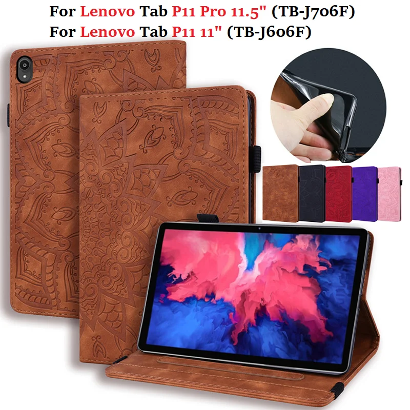 For Lenovo Tab P11 Pro Case 11 5 Tb J606f Tb J706f Case Flip Pu Leather Embossed Cover For Lenovo Tab P11 Case Tablet Pen Tablets E Books Case Aliexpress