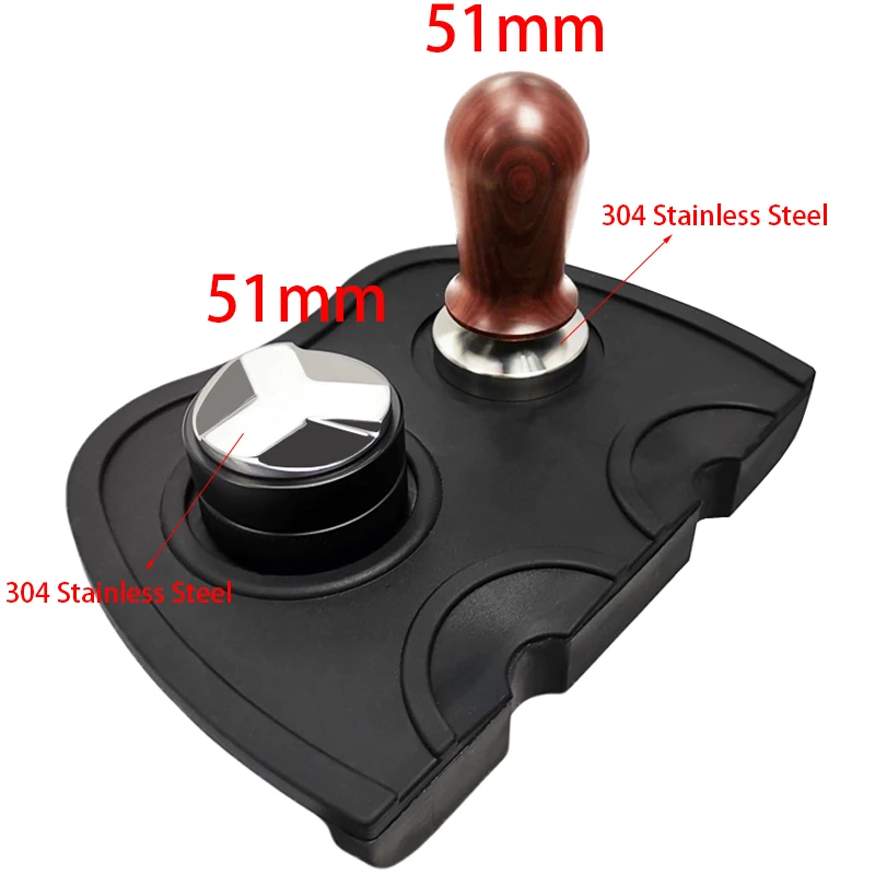 51mm 304 Stainless Steel 3 Angle Coffee Tamper and Flat Coffee Tampers With Double Coffee Mat