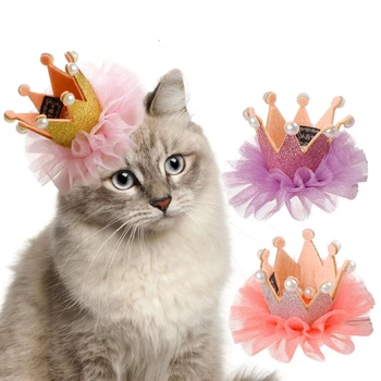 

Pet hat Princess lace crown pearl headgear hairpin cat dog headgear pet toy pet supplies wholesale