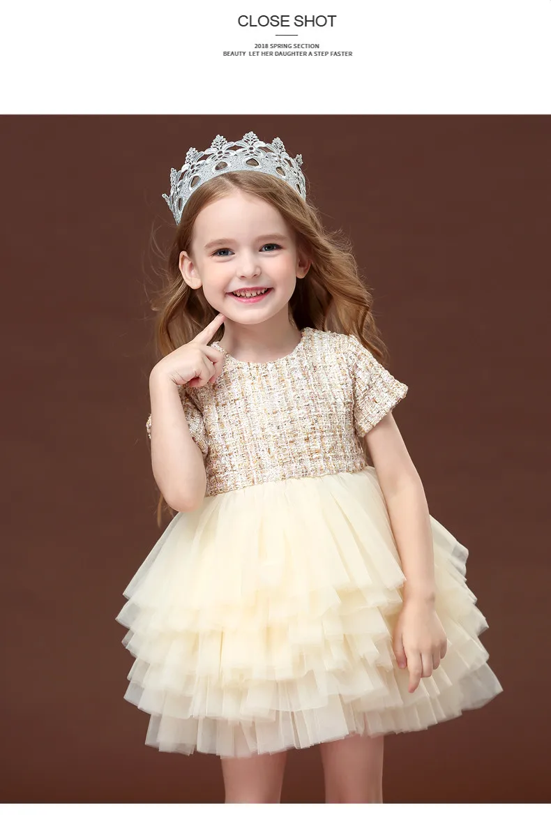 Брендовое стильное платье цвета шампанского для девочек; Детские элегантные бальные платья на день рождения, свадьбу; детские изысканные Многослойные Бальные платья принцессы