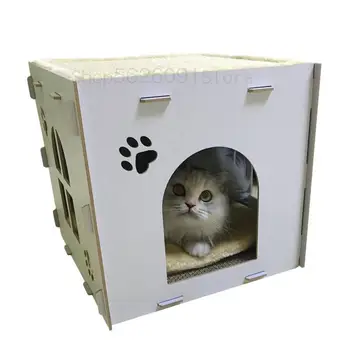 

Wooden Cat House Small Four Seasons Villa Sisal Cat Cat Litter Cat Catching Plate Corrugated Cats Grinding Claws Toy House