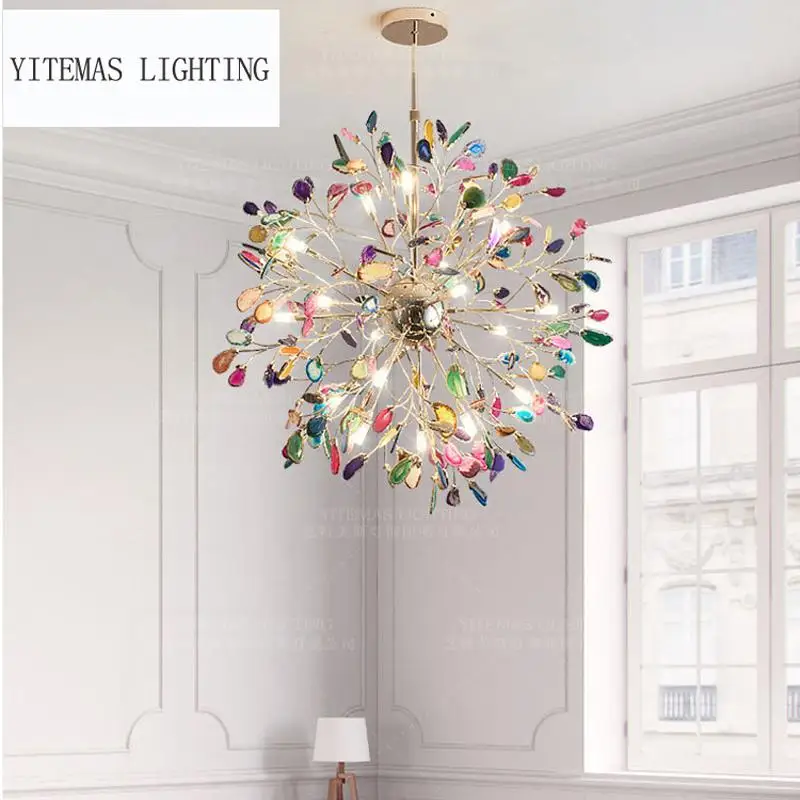 Современный светодиодный светильник с агатовым камнем роскошный подвесной для