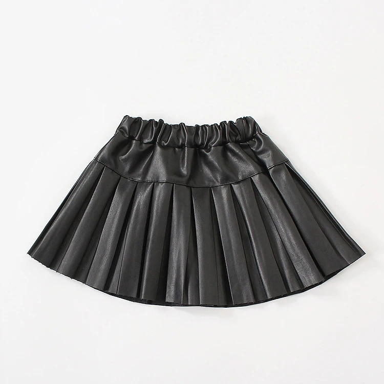 weLaken 3-10Y Kids Skirt for Girls Pleated Skirt Girl Solid PU Leather Skirts Christmas Tutu Children Clothing Kids Fall Outfits