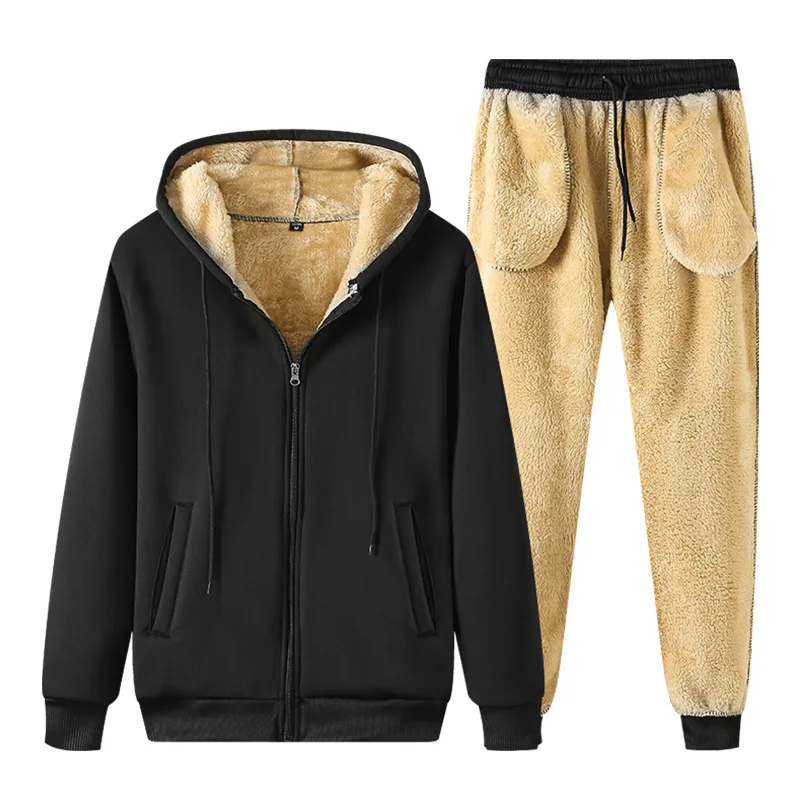 Winter Thick Warm Fleece Men's Tracksuit Sets 3 Piece Hooded Jacket+Sweatshirt+Pants Casual Male Set Sportswear Sweat Suits
