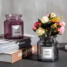 Скандинавская серая стеклянная ваза Ins сухой цветок бутылка с большим ртом шикарная многофункциональная Косметическая банка для хранения кистей домашний декор Цветочная ваза