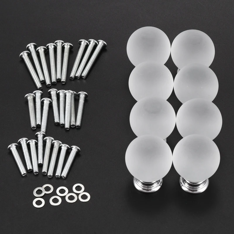 8-IN-1 Diameter 30mm Clear Round Ball Crystal Glass Cabinet Knob Cupboard Drawer Pull Handle, Come with 3 Kinds of Screws