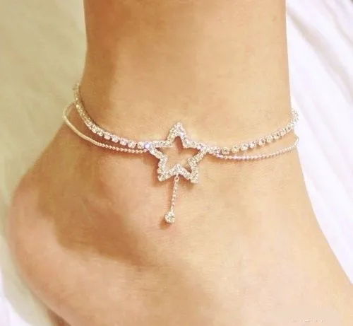 Bohemian Women Fashion Cute Crystal Five-pointed Star Beach Anklet New Hollow Heart Barefoot Leg Ankle Bracelet Foot Jewelry Bohemian Women Fashion Cute Crystal Five-pointed Star Beach Anklet New Hollow Heart Barefoot Leg Ankle Bracelet Foot Jewelry