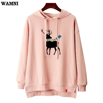 

WAMNI Deer Hoodies Sweatshirt Autumn Black White Deer Print High Quality Kpop Stylish Unique Print Harajuku Pullovers Sweatshirt