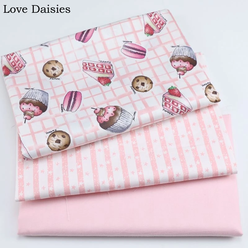 Хлопок саржа мультфильм розовый в клетку макарун кекс мороженое В Полоску Ткань со звездами детское постельное белье простыня ручной работы декор для одежды ремесло