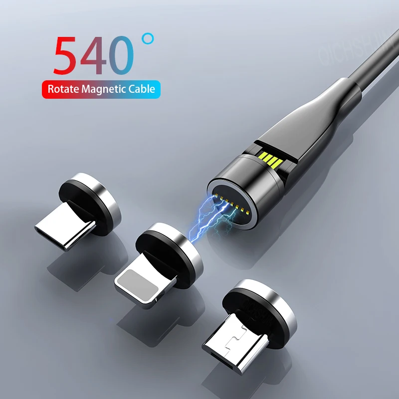 

540 Rotate Magnetic Cable 3A Micro USB Type C Cable Fast Charging For iPhone 11 Samsung Xiaomi Magnet Charger Mobile Phone USB-C