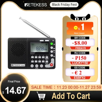 

Retekess TR102 Portable Radio FM/AM/SW World Band FM Radio MP3 Player REC Recorder With Sleep Timer Black Receiver Recorder