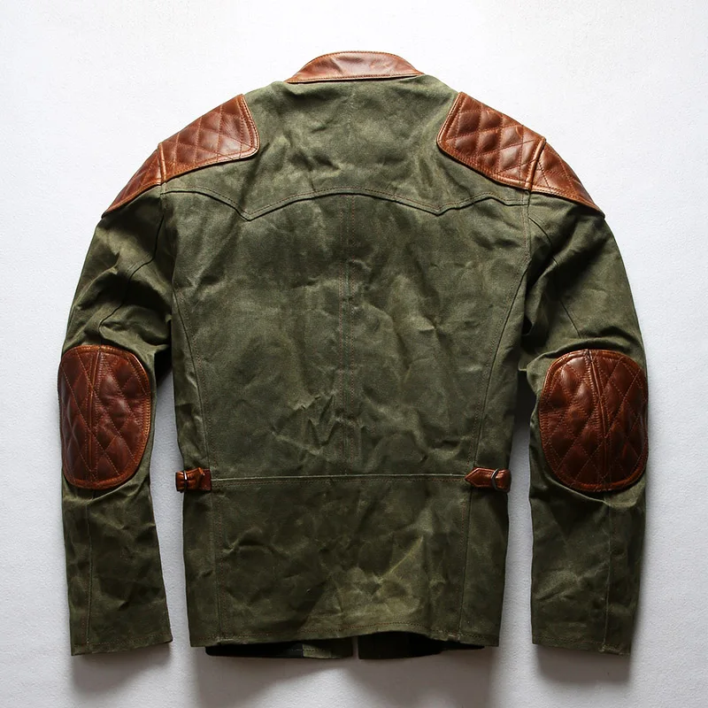 Reviews 1937 Read Description! Asian size Army style genuine cow leather canvas coat cowhide leather wax water proof jacket