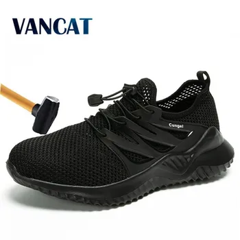 

New exhibition Men sneaker Outdoor Breathable Mesh Safety Shoes Fashion Lightweight Steel Toe Anti-Smashing Protective Work Boot