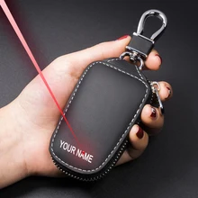 Индивидуальный Бесплатный гравировальный чехол из натуральной кожи для ключей от автомобиля на молнии, органайзер для ключей хорошего качества