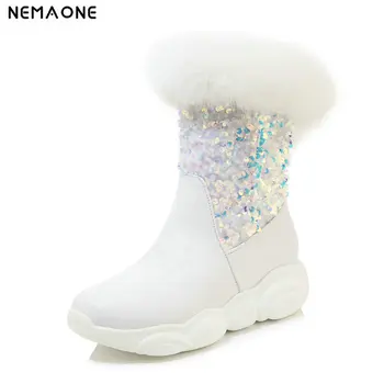 

NEMAONE Women flat platform shoes woman ankle snow Boots shiny bling Women casual party Boots woman large Size 34-43