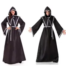Хэллоуин средневековая готика костюм ведьмы платье с капюшоном для взрослых женщин и мужчин карнавальный костюм вампира длинное платье наряд