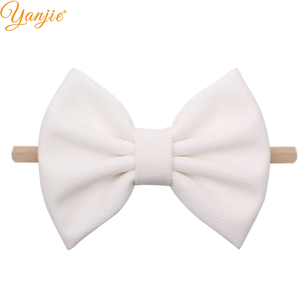 5 inch bow-white 7 дюймовая повязка на голову с большим бантом для девочек, г., однотонные большие банты для волос, эластичные тюрбан, повязка на голову, детский топ с бантом, повязка на голову, аксессуары для волос - Цвет: 5 inch bow-white
