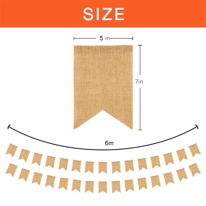 Jute Banner, 20 Ft Swallowtail Flag, DIY Decoration for Holidays, Wedding, Camping, Party and Any Occasion 30 Pcs