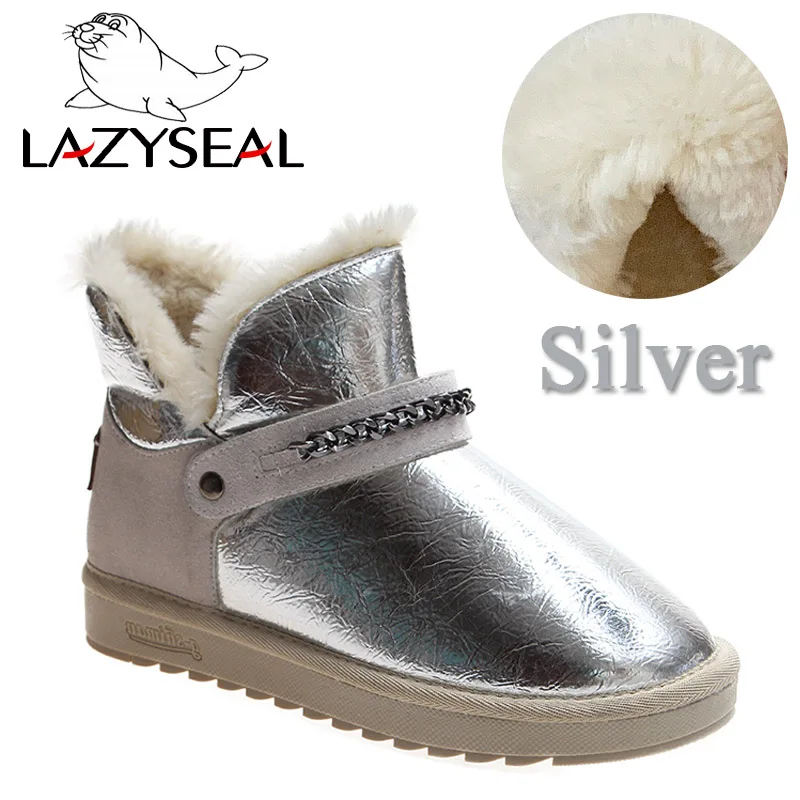 LazySeal/Новинка года; стильная женская обувь; модные серебристые Зимние теплые плюшевые ботинки с цепочкой; обувь для девочек; студенческие ботинки; Лидер продаж - Цвет: Silver