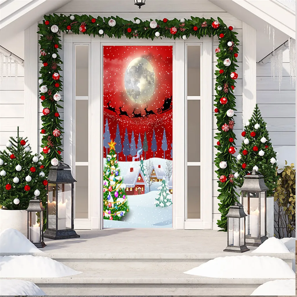 4 Door sticker Christmas decorations for home DIY self-adhesive rubber wallpaper waterproof 3D Living Room Door Wall Decoration