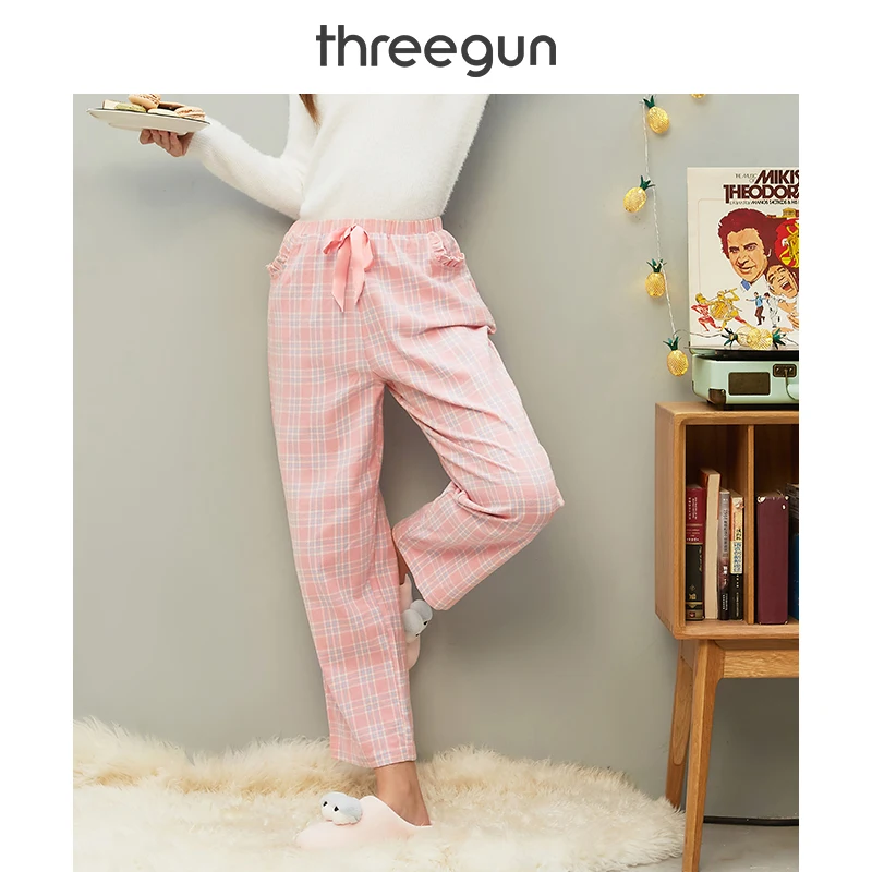 THREEGUN женские 2019 Осенние новые свободные штаны для отдыха клетчатые сна клетчатая