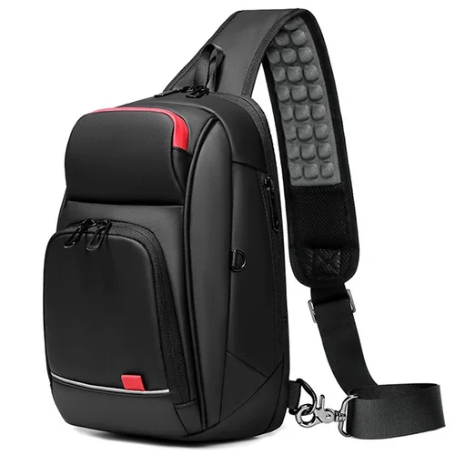 Men Chest Bags Large Capacity USB Charging Waterproof Fit For 9.7 inch Ipad Tote Casual Fashion Breathable For Men Shoulder Bags - Color: black