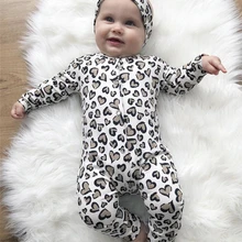 Toddler Girls Headband Jumpsuit Long-Sleeve Hearts-Print Newborn Infant Cotton 2pcs